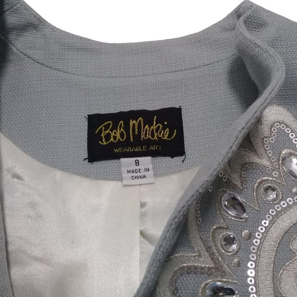 Bob Mackie Wearable art  Gray Cotton Jacket White Embroidered Rhinestone… - Picture 5 of 6